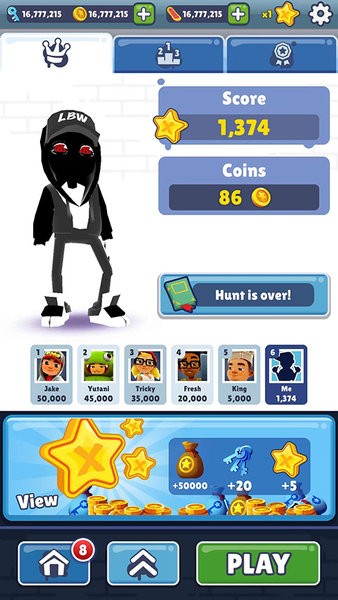 地铁跑酷萝卜尾专属版本笑脸金币(Subway Surf)