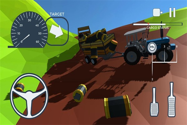 拖拉机越野驾驶(tractor driving offroad: trolley transport cargo)