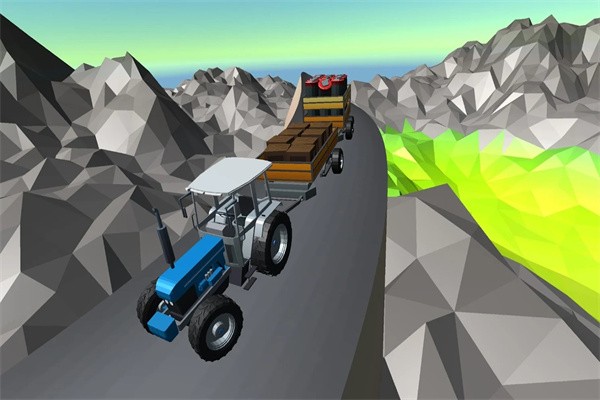 拖拉机越野驾驶(tractor driving offroad: trolley transport cargo)